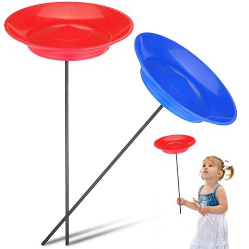 jojofuny 2 Sets of Juggling Plates with Sticks - Plastic Rotating Plates for Circus & Acrobatics - Colorful Balancing to Promote Coordination And Dexterity - Juggling Set for Children