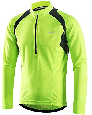 ARSUXEO Men's Half Zipper Cycling Jerseys Long Sleeves MTB Bike Shirts 6031 Green Size Medium