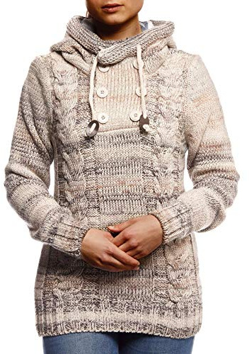 Leif Nelson LN20227D Women's Pullover with Hood Slim Fit Long Sleeve Black Men's Knitted Jumper Sweatshirt Winter Pullover Hoodie Jumper Long Sleeve, beige, S