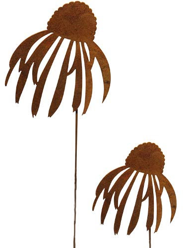 Bornhöft Lot de 2 piquets de jardin en forme d'échinacée - En métal rouillé - Décoration de jardin - Chapeau de soleil rouillé