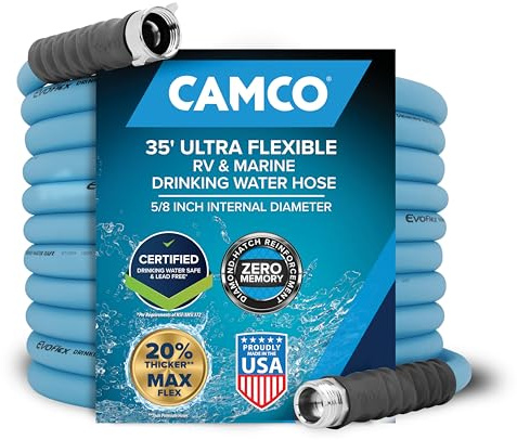 Camco 22595 EvoFlex 35-Foot Drinking Water Hose, 5/8-Inch ID - Features an Extra Flexible Design - Ideal for RV and Marine Use