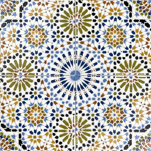 Cerames piastrelle ceramiche marocchine Kenza – ceramiche piastrelle mosaico decorative per il bagno, la cucina, sotto le scale | Piastrelle colorate marocchine con motivo orientale 20x20 cm
