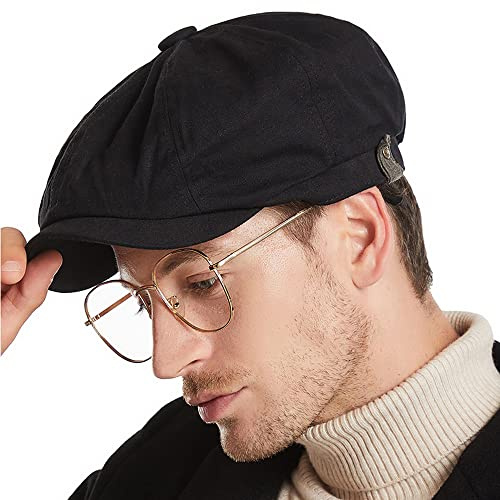 CLAPE Coppola Uomo Gatsby Newsboy cap 8 Pannelli Gatsby Flat cap Cappellino da Neonato Gatsby Baker Boy Cappellino Piatto Gatsby cap Basco Scozzese Black BL42