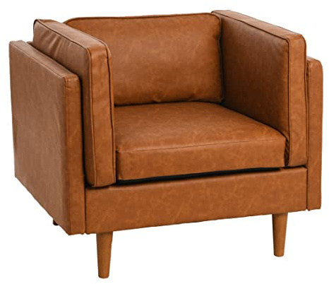 Creative Co-Op Atley High Sided Armchair Sofas, Vegan Cognac Leather