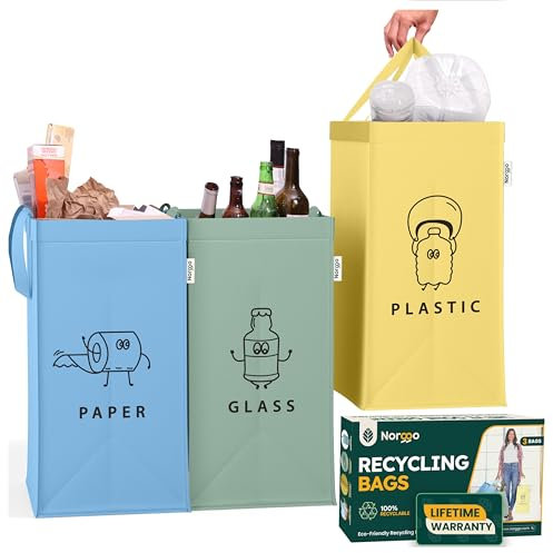 Norggo® Mülltrennsystem 3fach – Set aus 3 Mülltrennsysteme für Plastik, Papier und Glas – Recycling Behälter 40L mit Griff – Abfall & Recycling Lösung – Mülltrennsystem Küche – Altpapier & Altglas