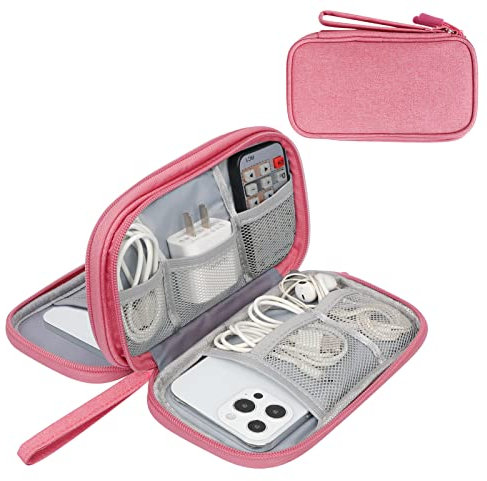Simpolor Cable Organiser Bag, Double-Layer Electronics Accessories Bag Organiser for Cables, Universal Carry Travel Gadget Bag for Cables, Power Bank, USB Drive, Charger Hard Disk - Pink