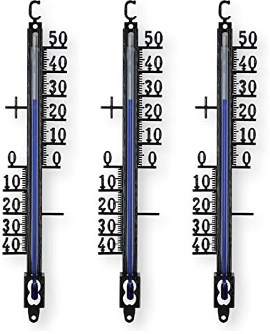 Lantelme 3 Stück Außenthermometer Metall 18cm Temperaturbereich -40°C bis 50°C | Analog Thermometer Schwarz im Set für Innen Außen Garten Haus Wohnung Zimmer Balkon | Gartenthermometer Außenbereich
