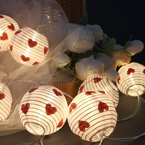 RJZZ Valentines Day Decor Lantern String Lights Valentine Day Light 10 Count Heart Lights Pink Room Decor 9.4FT Valentine Lights Hanging Lights Battery Operated for Room, Wedding, Party, Propose