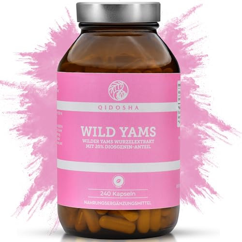 QIDOSHA® Wild Yams Wurzelextrakt, 240 Stk/Glas, 1000mg Wilder Yams Wurzelextrakt mit 200mg Diosgenin je Tagesportion, Mexikanischer Wild Yam Kapseln hochdosiert, vegan, in Deutschland gefertigt