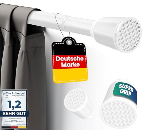LOBUX® - Gardinenstange ohne bohren [weiß, 260-350cm] – Teleskopstange Vorhang ausziehbar – Duschstange ohne bohren – Vorhangstange, Duschvorhangstange, Kleiderstange, Klemmstange Katzennetz