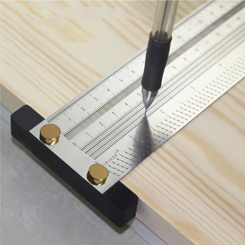 QeeHeng Ultra Precision Marking T-Ruler Thickened T-Square Carpenter Gauge with Imperial Ruler and Mechanical Pencil Set (8 Inch)