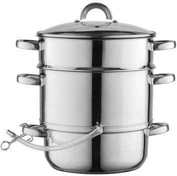 FLORINA Extracteur de Jus à Vapeur (7 l) I Extracteur à Vapeur en Acier Inoxydable FRUIT I Couvercle en Verre I Capacité de 10,5 l I Compatible avec Induction I Idéal pour le Jus de Fruits et Légumes