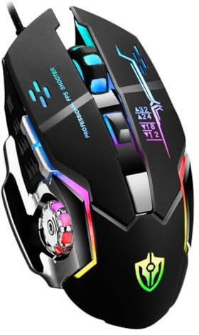 HOMSFOU 1pezzi Mouse Da Gioco Metallico Illuminato Con Funzione Programmabile Upgrade Per Ufficio e Gaming Nero