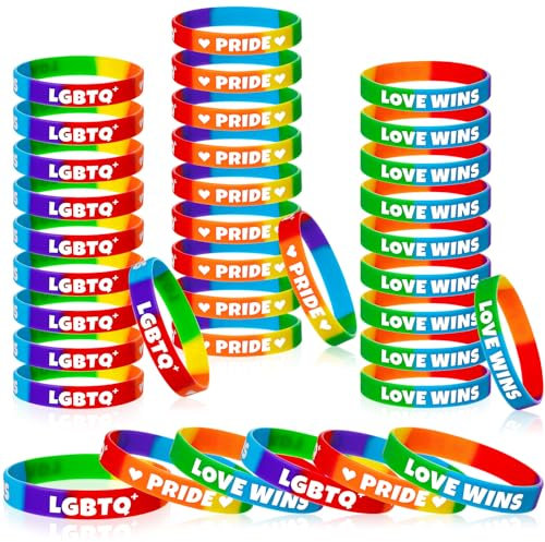 Otuuz 60 Stück Gay Pride Armbänder Regenbogen Silikon Armbänder LGBT Pride Armbänder Lesbische Gummi Armbänder LGBT Armbänder Zubehör für Paraden, Dekorationen, Partygeschenke