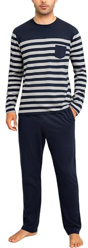 Irdcomps Pyjama Homme Hiver Coton Ensembles de Pyjamas à Chauds Manches Longues Col Rond Vêtements De Nuit Vêtements de Détente pour Hommes Deux Pièces Confortable Doux