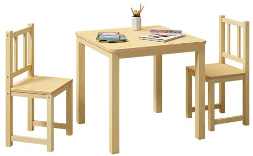 Bellabino Sora Kindersitzgruppe – Kindertisch mit 2 Stühlen aus Holz – Sitzgruppe Kinder Indoor Natur – Kinder Tisch Stuhl Set Indoor – Maltisch & Basteltisch ab 2 Jahren – Spieltisch für Kinderzimmer