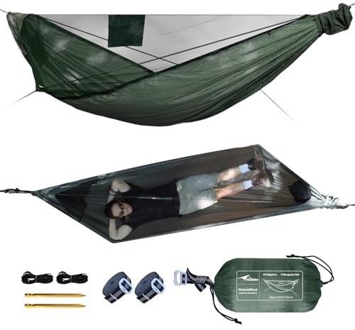 NomadNest 11ft Camping Hammock with Net and Ridge Rope, Detachable Full-Open Mesh, Lightweight Portable Hammocks for Camping Hiking Backpacking