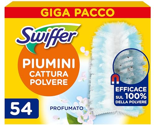 Swiffer Duster Piumini Cattura Polvere, 54 Piumini, Cattura e Intrappola Polvere e Sporco, Con Profumo Ambi Pur, Raggiunge I Punti più Difficili della Casa, Maxi Formato