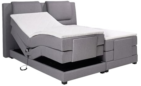 Vente-unique - Ensemble Complet boxspring tête de lit + sommiers Relaxation électrique + Matelas + surmatelas - 2 x 90 x 200 cm - Tissu - Gris Clair - Castel II de Palacio