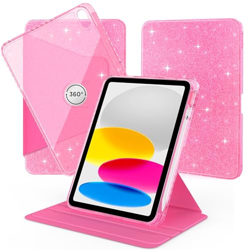 CACOE 360 Rotating Case for iPad (A16) 11th/10th Generation with Pencil Holder 2025/2022 11/10.9 inch, Shockproof Cover for iPad 11/10 Gen with Stand, Sparkle Pink