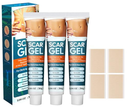3 Stück Narbensalbe, Narbengel, Narbencreme, mit 4 Narbenpflastern, Verbessern Das Hautbild, Geeignet für Kaiserschnitt, Operationen, Verbrennungen, Akne (30g)