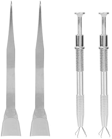 Tinoaly 4pcs Sprinkles Tool for Cake Decorating, 2 Claw Pearl Piercing Ball Removal Grabber Pen + 2 Tweezers with Shovel Head Septum Earring Bead Holder Jewelry Jeweler's Pick Up Tools for Cookie