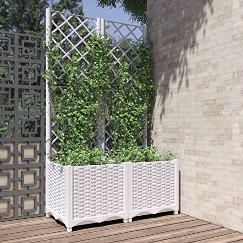 Fioriera da giardino con traliccio per piante rampicanti – aiuola rialzata in PP per un facile giardinaggio e supporto per piante
