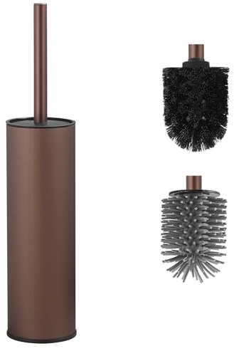 DAZI escobilla de baño de pie metallico, escobilla baño Oro Rosa con 2 Cabezas de escobillas de Mango Largo para Limpieza Profunda del Lavabo
