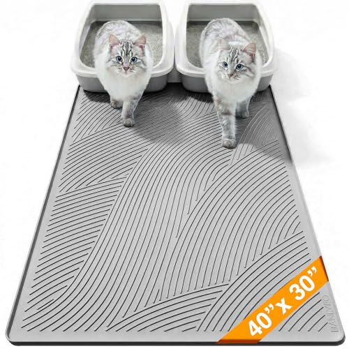 BANLYEO Cat Litter Box Mat - XL Extra Large Size 40 x 30 in, Water Proof, Kitty Litter Trapping Mat, Easy to Clean, Scatter Control, Odorless, Pet Supplies for Indoor Cats, Light Gray