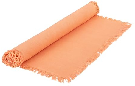 levandeo Bordslöpare L 140 cm orange bomull bordsduk fransar boho design bordsdekoration matsal bord pastellorange