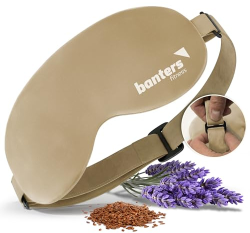 Banters Cuscino per occhi organico con lavanda, eucalipto o cassia – relax per gli occhi – rivestimento in velluto rinfrescante, caldo e adattabile (sabbia classica calmante – semi di lino e lavanda)