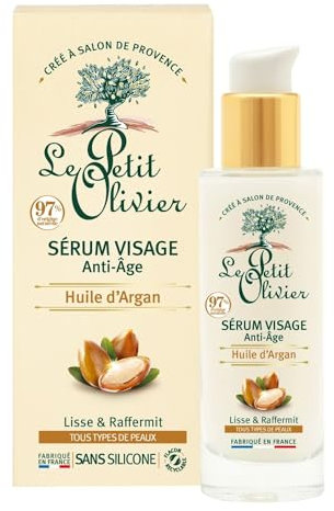 LE PETIT OLIVIER - Sérum Visage & Contour des Yeux Anti-Âge - Huile d'Argan, Vitamine C & Acide Hyaluronique- Lisse & Unifie- Tous Types De Peaux - 99% D'Origine Naturelle - Fabriqué en France - 30 ml