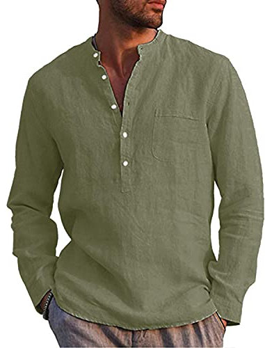 LVCBL Herren-Freizeithemd Normal Gehörtes Stehkragenhemd Freizeithemd Army Green 3XL