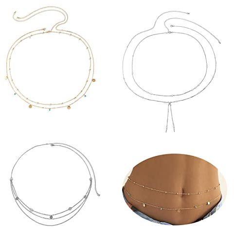 Midjekedja, RosyFate, Magkedja, Midjekedja med Strass, Kroppskedja, Sexig Kroppskedja, Höftkedja Kvinna, Kvinnors Bisuteri, 4 stycken, I, Hej, Hej