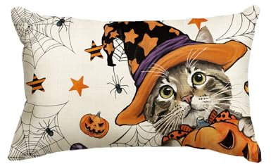 Artoid Mode Jack-o-Laterne Spinnennetz Katze Halloween Kissenbezug, 30x50 cm Saisonnal Zierkissenbezug Cushion Cover Couch Wohnzimmer Deko