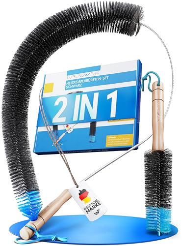 LOBENSWERK Heizkörperbürste 2.0 [2er Set - Schwarz] aus tierfreien Nylonborsten - Heizungsbürste, Heizkörper Reinigungsbürste für alle Flach- Rippen- und Badheizkörper mit Anti-Kratz-Gummiummantelung