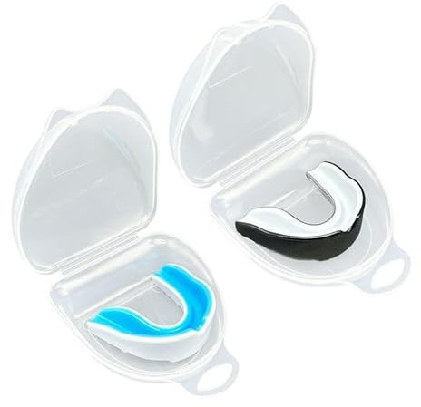 XNIVUIS 2 Stück Sport Zahnschutz, Zahnschutz Kinder, Mundschutz Boxen, mit Tragbar Hygienebox, für Rugby, Boxen, Kampfsport, Hockey, Taekwondo, Ice Hockey und Mehr (Schwarz Weiß, Weiß Blau)