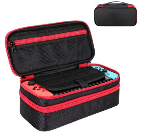 Switch Carrying Case för Nintendo Switch/OLED-brytare, bärväska för Nintendo konsol/TV-docktillbehör med dubbla lager/Tough 1680d ballistiskt väg/stor kapacitet/resor
