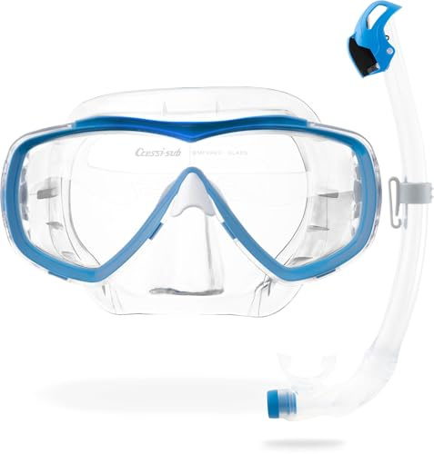 CRESSI Estrella + Seal Dry Combo Clear/Azure - Combo Set per Adulti Maschera Estrella e Innovativo Snorkel Seal Dry, Perfetto per Immersioni Snorkeling, Trasparente/Azzurro, Taglia Unica