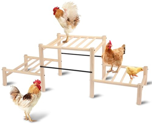 Moyardow Chicken Perch, Natural Beech Wood Roosting Ladder, Chick Perch for Strong Wooden Roosting Bar for Poultry, Jungle Gym & Toys.