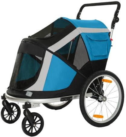 Remolque para Bicicleta y Cochecito para Mascotas 2 en 1, para Perros Grandes y Medianos, Plegable, para Bicicletas, Soporta hasta 66 Libras(Blue)