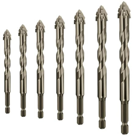DSXVJHD Masonry Drill Bits Set, 7pcs Heavy Duty Concrete Drill Bit, Efficient Hammer Drill Bit Set for Brick/Porcelain/Glass/Wood, Industrial Strength Tile Drill Bits(3+4+5+6+8+10+12mm)