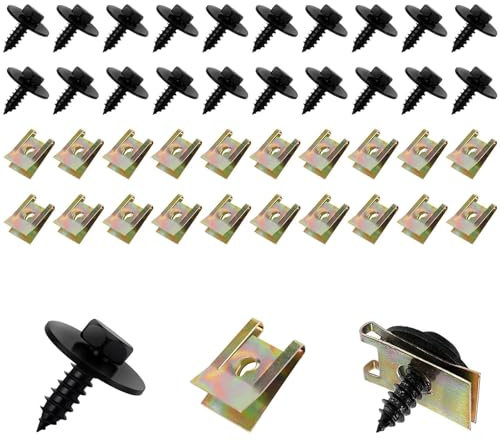 40 Pieces Car Screws and Nut Clip Kit,Car Screws and Bolts,Auto Body Fender Screw,Metal U-type Fastener Clip,Suitable for Fixing and Repairing Fenders,Bumpers and Other Parts