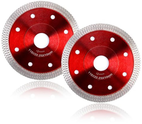 2 Pcs 115mm Diamond Tile Cutting Disc for Angle Grinder Clean Cut on Porcelain Artificial Stones Granite Concrete Marble Bricks Ceramics Super Thin Fast 4.5 Wheel Size 115 x 1.2 x 22.23MM