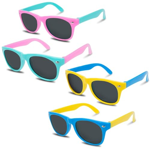 Leikedun 4 Pcs Kids Sunglasses, Stylish Polarized Childrens Sunglasses Boys Girls Colored Flexible Frame Sunnies UV Protection for Toddlers Kids Party Outdoor Activities (C)