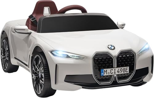 Mondial Toys BMW I4 12V Auto Elettrica per Bambini con Telecomando Parentale, Licenza Ufficiale, Cinture 3 Punti, Luci LED, Bluetooth, Portata 30 Kg - Bianco
