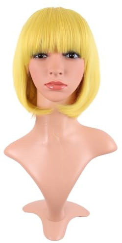 MapofBeauty 12 Pulgada/ 30 cm Moda Natural Corto Lacio Pelucas Flat Flequillo Pelucas (Amarillo)