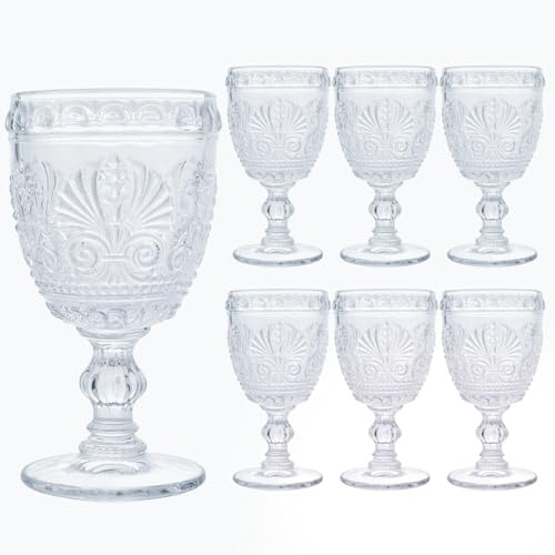 CHICERA 6 Pcs White Wine Glasses,Goblet Glasses,Vintage Glassware, Made of Sturdy and Durable Glass Can be Used for Weddings, Everyday Fun Parties and More!