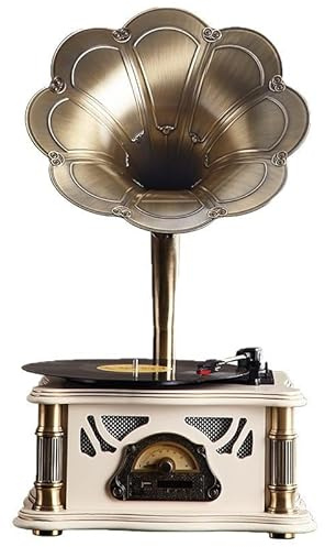 Giradischi in vinile vintage con grammofono, radio FM USB integrata, Bluetooth, altoparlanti stereo e telecomando for l'intrattenimento domestico e l'arredamento(White)