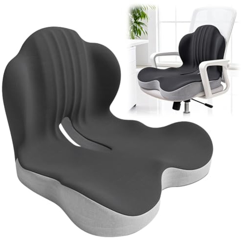 LOMUG sittdyna med ryggstöd, minnesskum ortopedisk med ryggstöd, ergonomisk svanskoskudde för Lschias kontorsstol bil lastbil rullstol hemma kontor långdistanser förare